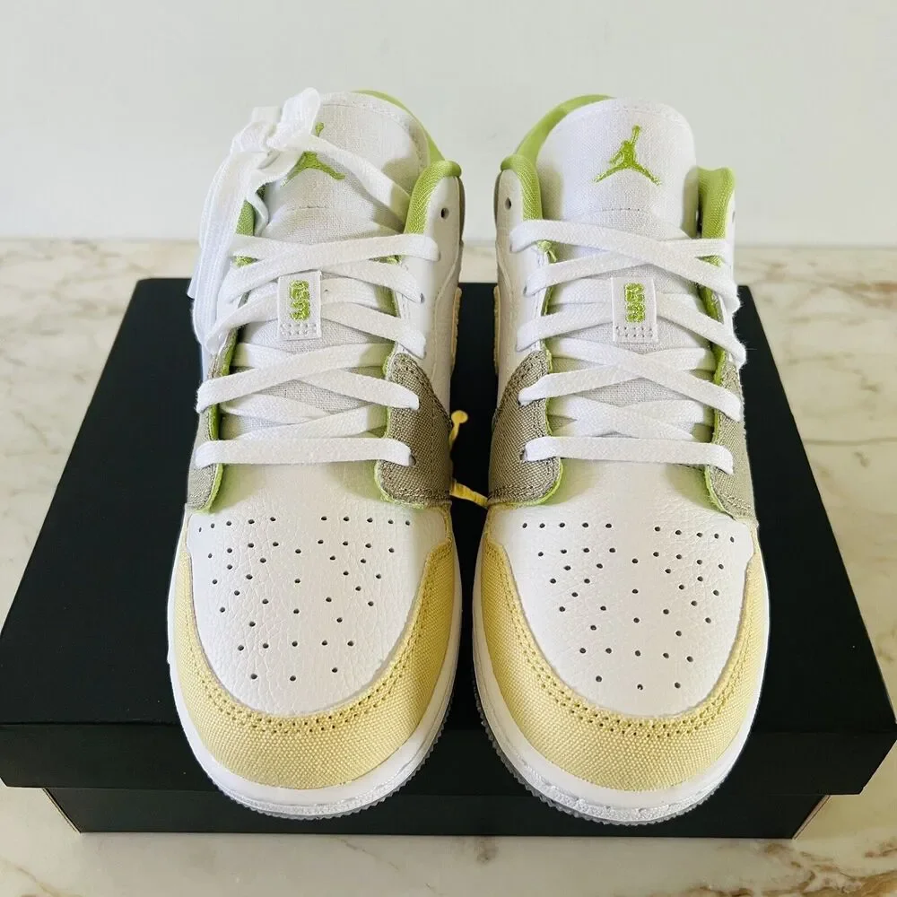 NIKE Air Jordan 1 Low SE White/White/Vivid Green - M 5.5 Y (7 W)